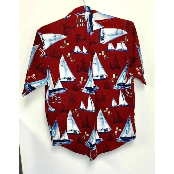 Vintage Natural Issue Mens Red Nautical Wrinkle Free Oxford Dress Shirt Small - Picture 3 of 10